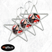 Set 3 x Ornament Brad - Model “Stea”, Argintiu