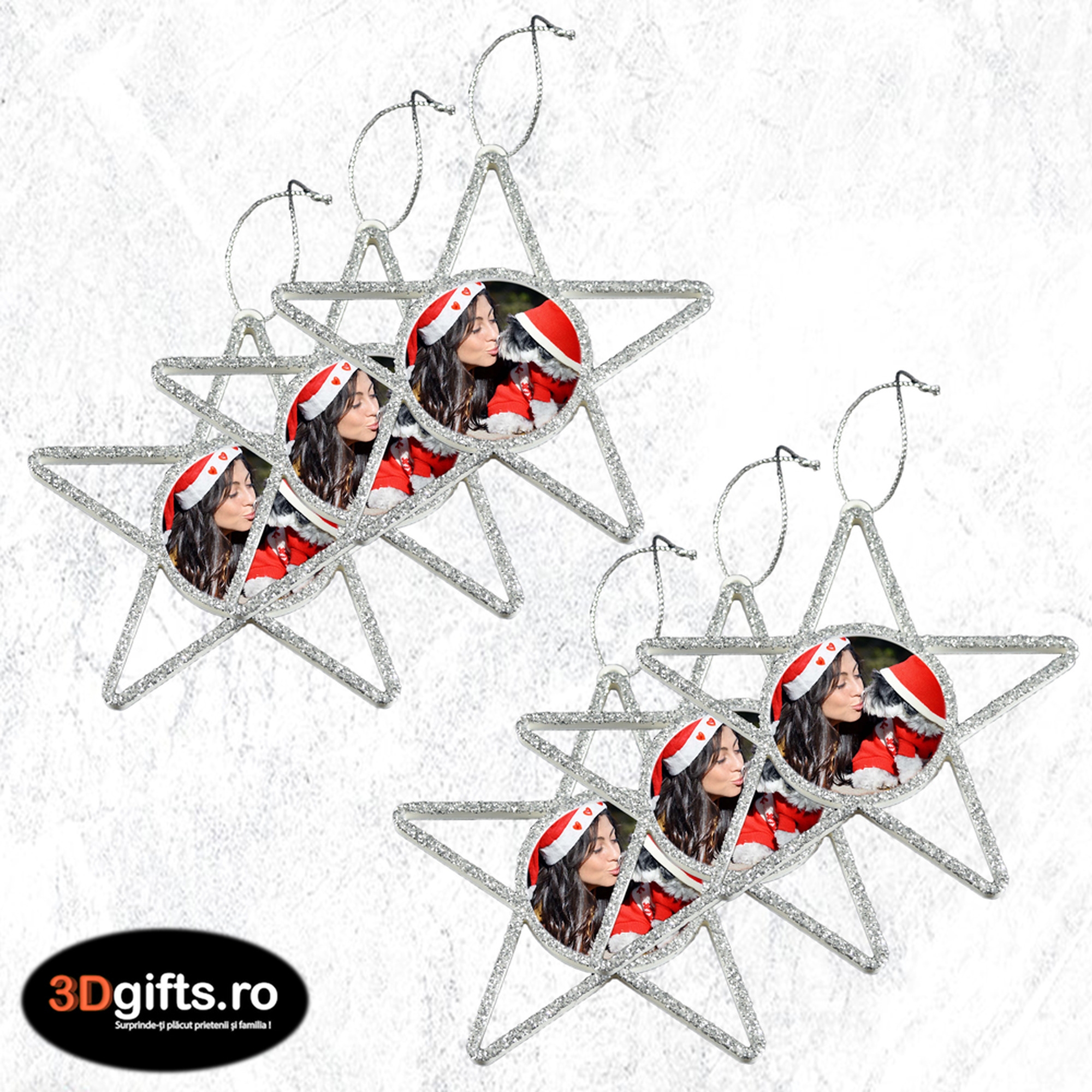 Set 6 x Ornament Brad - Model “Stea”, Argintiu