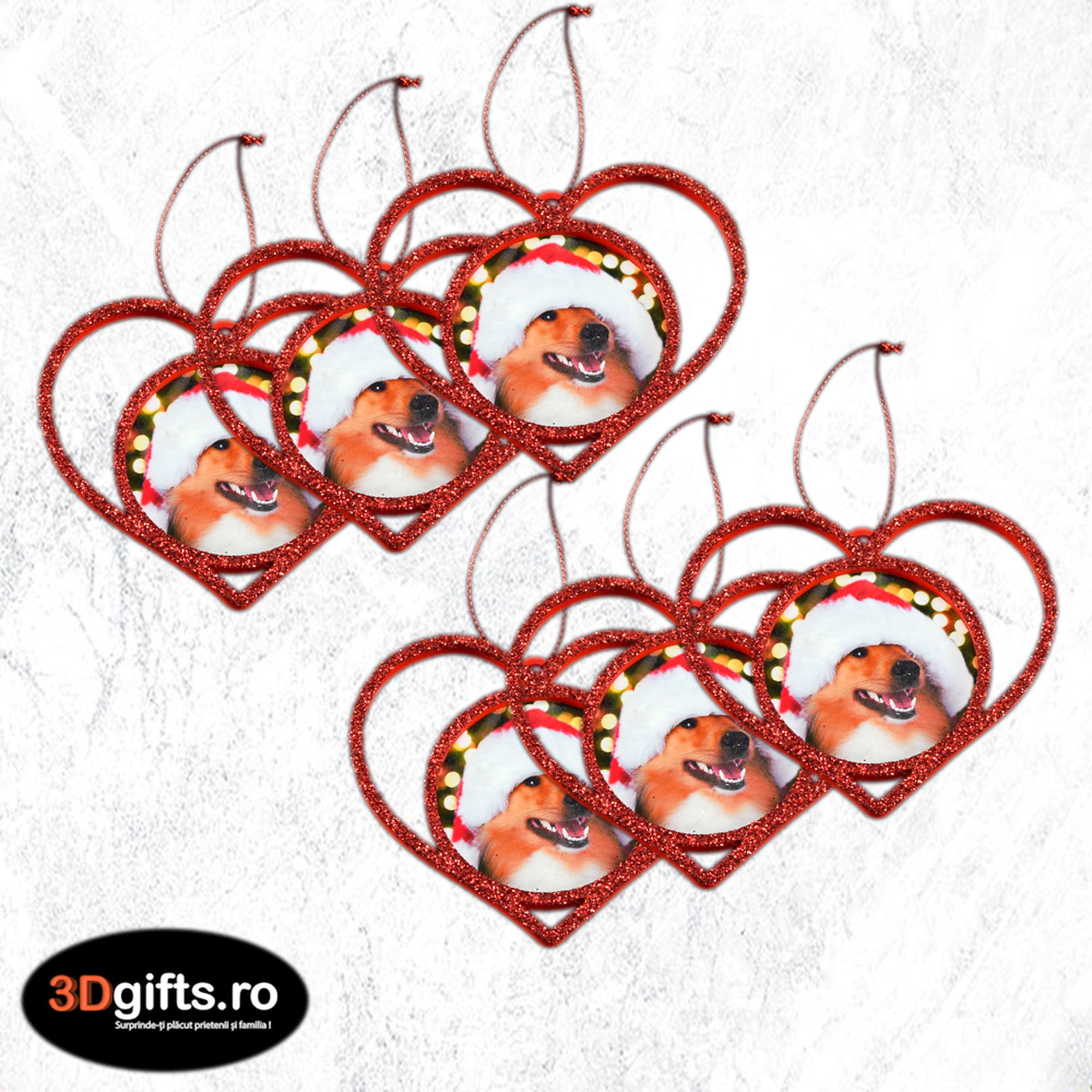 Set 6 x Ornament Brad - Model “Inimă”, Roșu