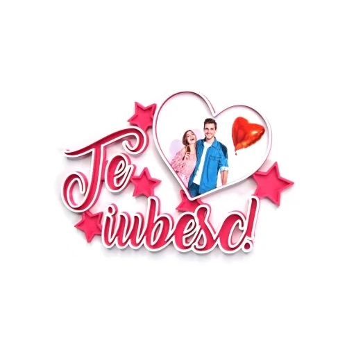Magnet Personalizat 3D cu Poză - Model "Te iubesc", Roz