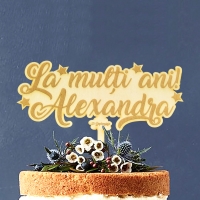 Topper Tort Personalizat Lemn - "La Mulți Ani" Cu Nume Și Dată