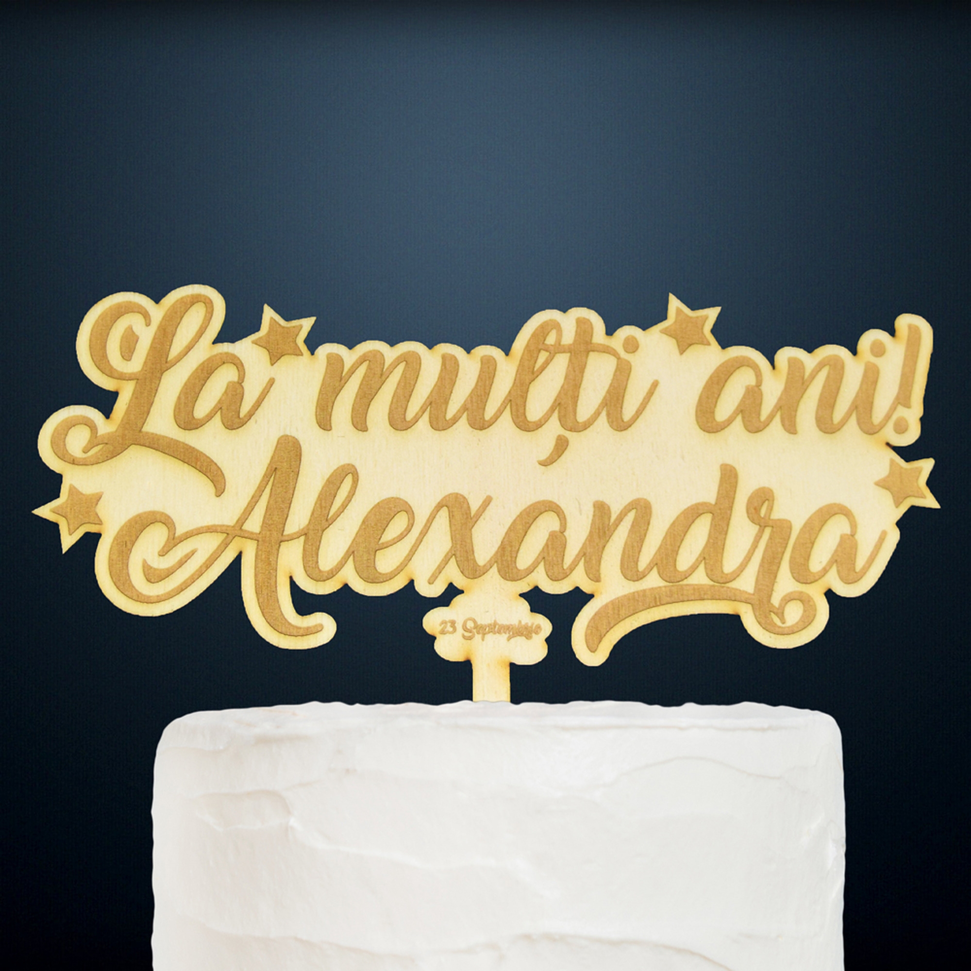 Topper Tort Personalizat Lemn - "La Mulți Ani" Cu Nume Și Dată