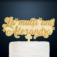 Topper Tort Personalizat Lemn - "La Mulți Ani" Cu Nume Și Dată