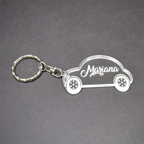 Breloc Personalizat Cu Nume Sau Text - Model Mașină Transparent