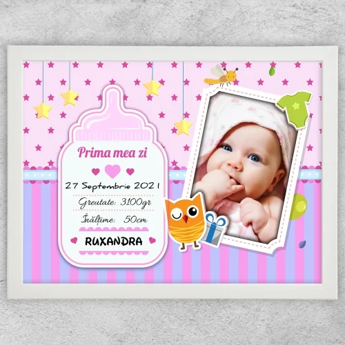 Tablou Personalizat O Poză Și Text Fetiță - Prima Mea Zi