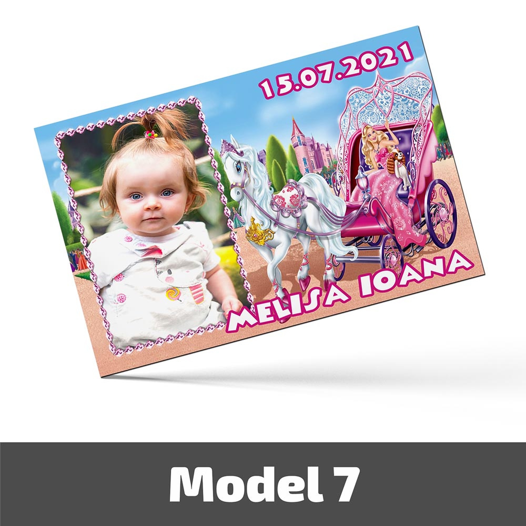 Mărturii Botez Magnetice Cu Poză, Nume Și Dată - Set 10 Buc. - Model 7
