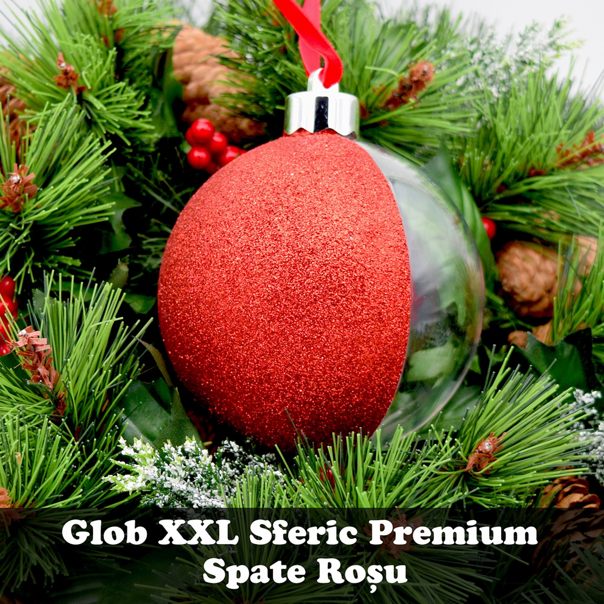 Glob De Crăciun Personalizat XXL Sferic Cu O Poză Mare Și Sclipici Pe Spate - Premium