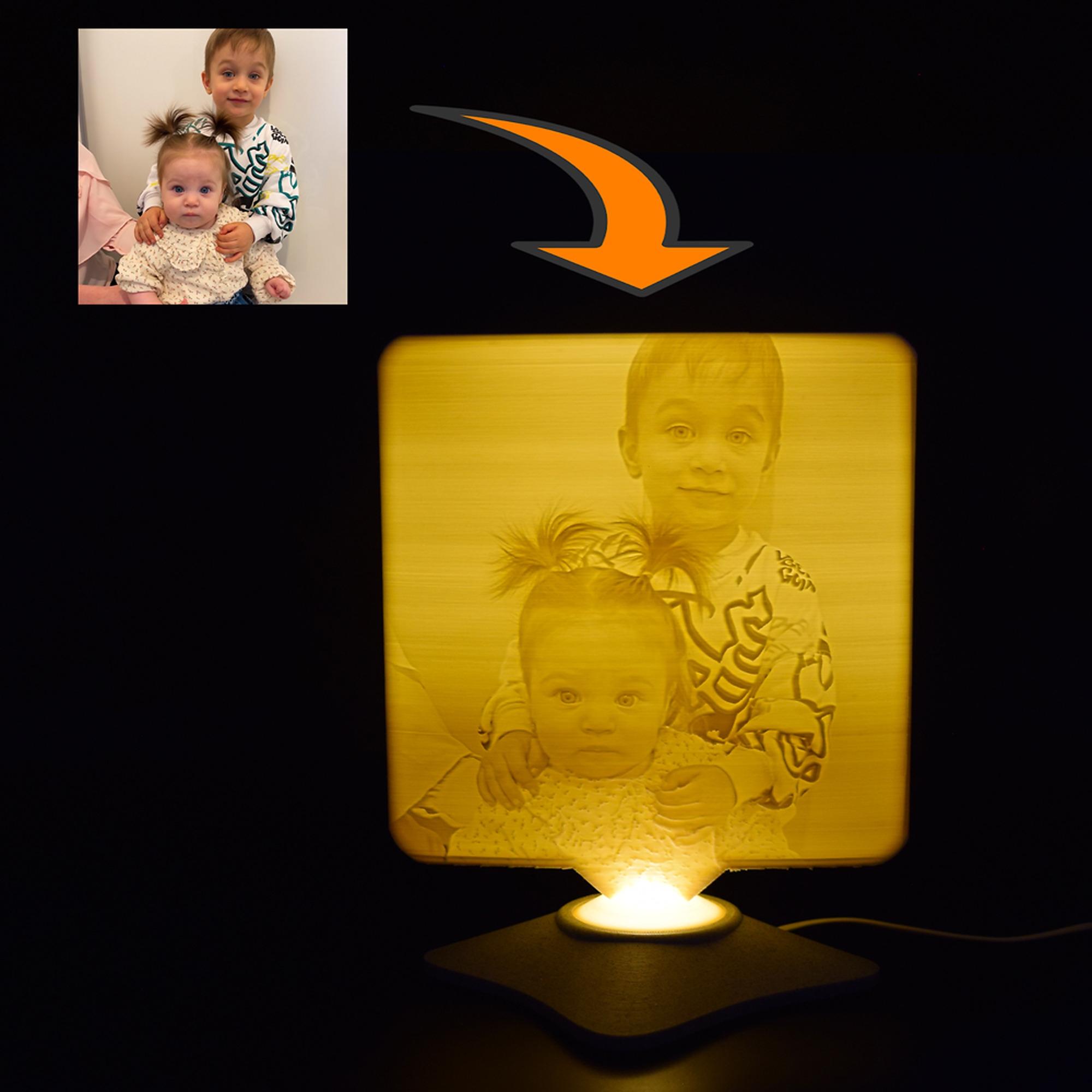 Lampă Luna 3D Personalizată - Square Cu Text Și Poză