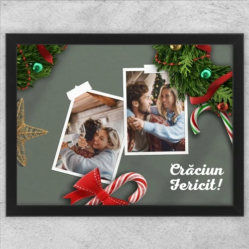 Tablou Personalizat Pentru Crăciun - Două Poze Și Text - Model 1