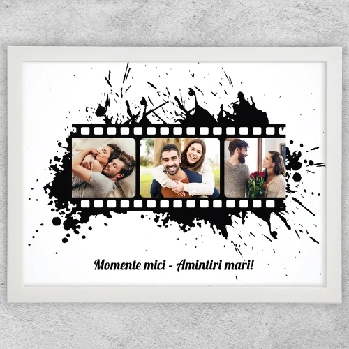 Tablou Personalizat Cu 3 Poze Cu Text - Rolă Film