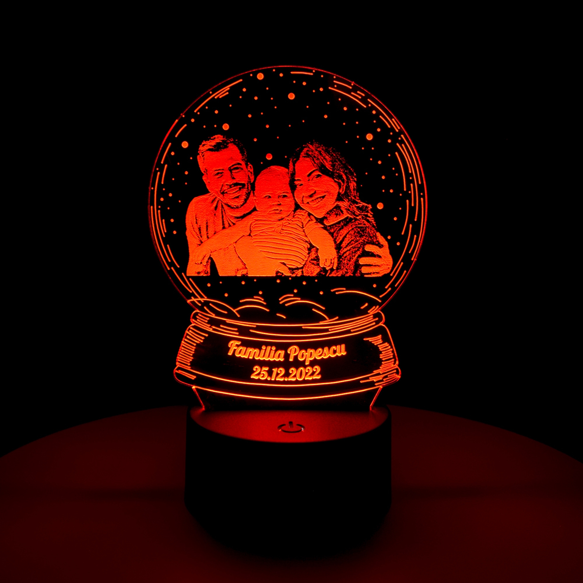 Lampă LED 3D Personalizată - Model Glob Cu Poză Și Text