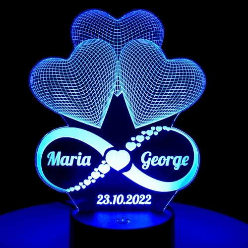 Lampă LED 3D Personalizată - Infinit Cu Două Nume Și Text