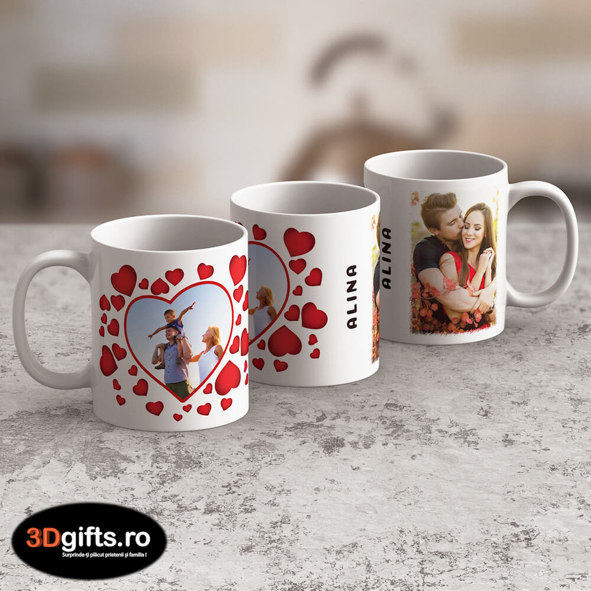 Cană Personalizată - Model "Love Portret" Cu Două Poze Și Text